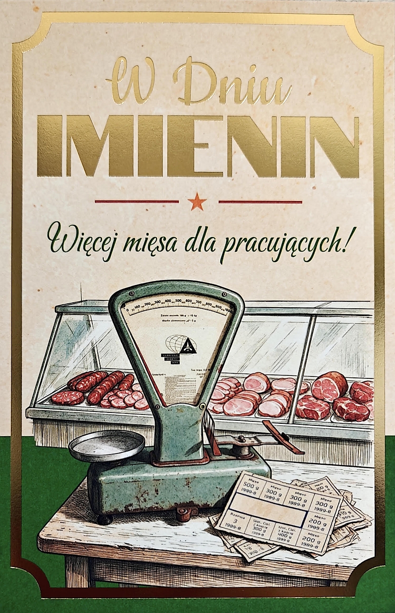 310 JCX Kartka na imieniny PRL „Sklep mięsny i kartki”